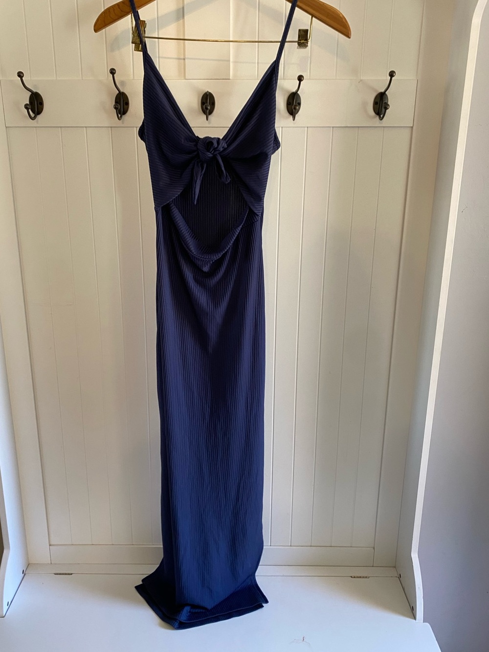 Navy Blue Tie-Front Maxi Dress XS